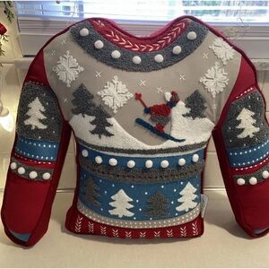 Aspen Ugly Christmas Sweater Shaped Throw Accent Pillow Ski Skiing‎ Winter Theme